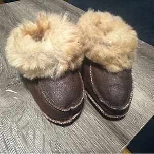 Brown Fur-Lined Baby Booties
